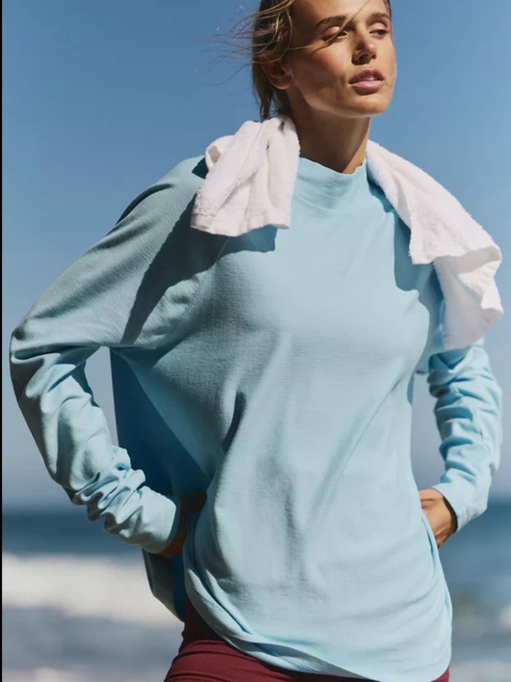 Free People Light Blue Long Sleeve Mock Neck Top. Size L